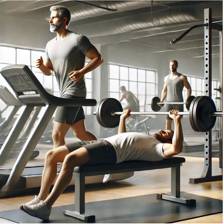 런닝머신, 벤치프레스 운동장면