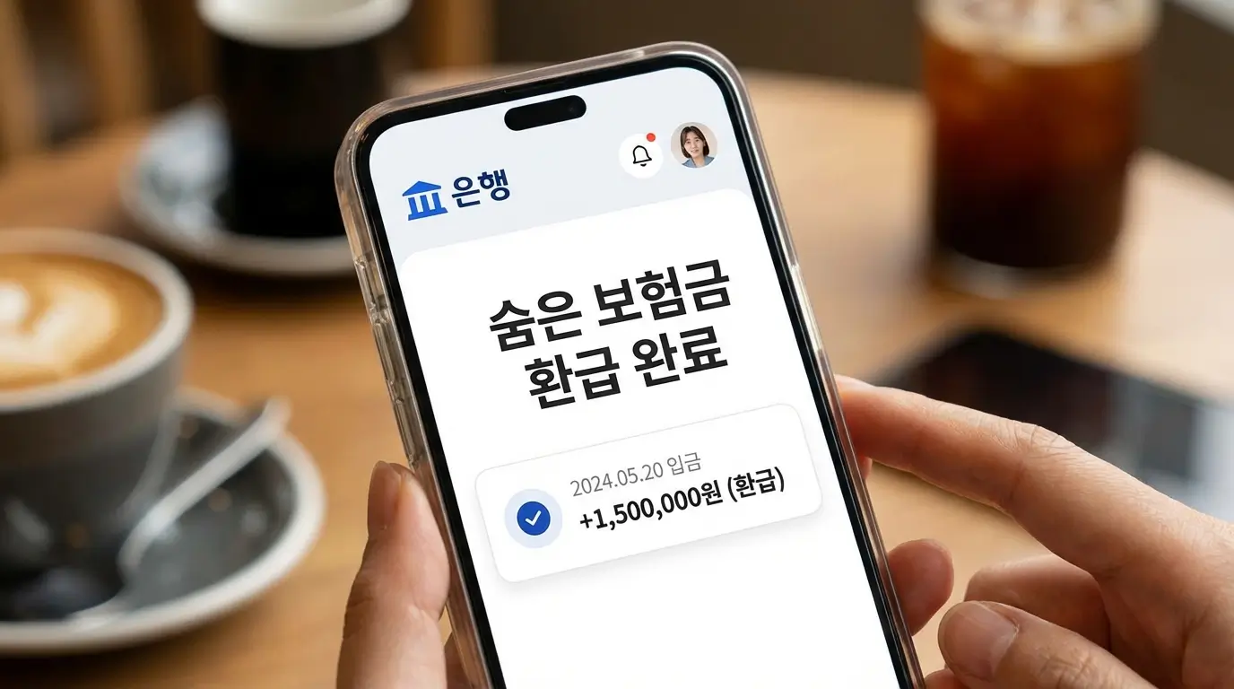 스마트폰 뱅킹 앱 화면에 '숨은 보험금 환급 완료'라는 메시지와 함께 입금 내역이 뜬 클로즈업 사진