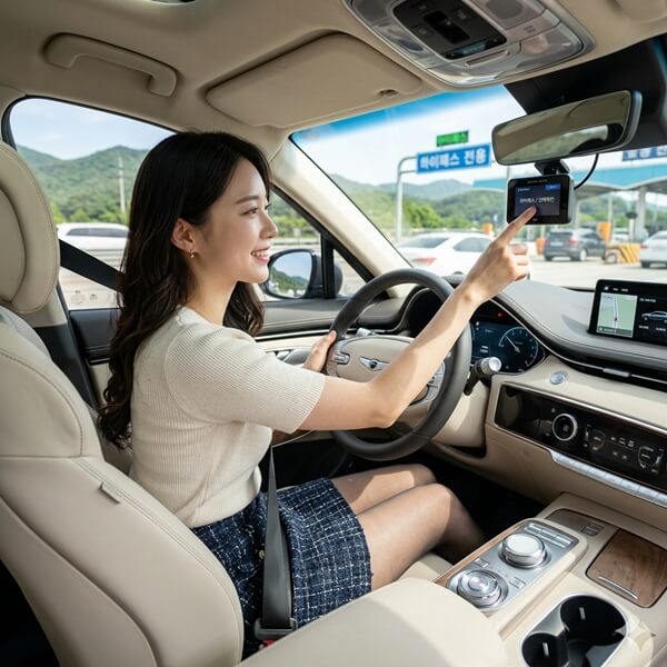 하이패스 단말기를 조작하고 있는 모습