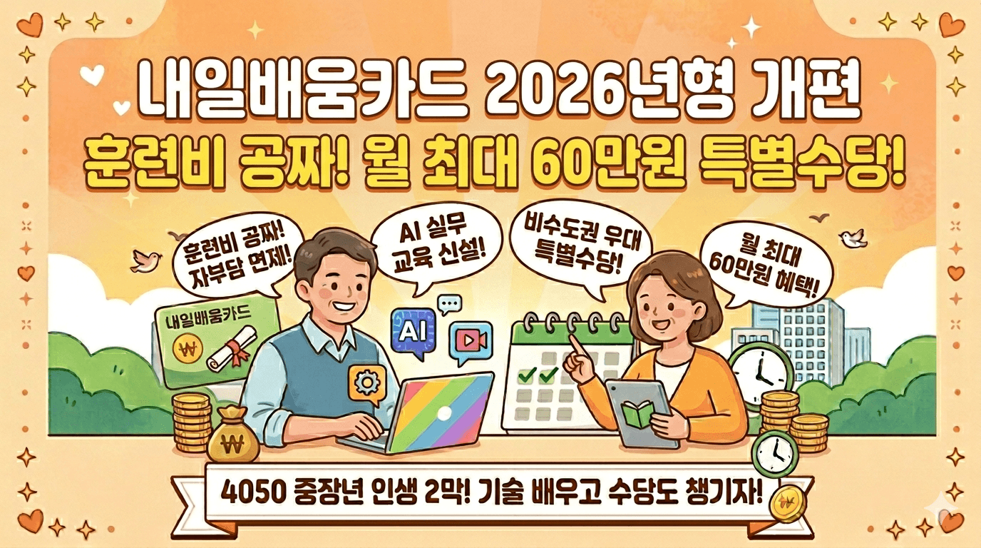 내일배움카드 2026년형 개편 훈련비 공짜! 월 최대 60만원 특별수당!