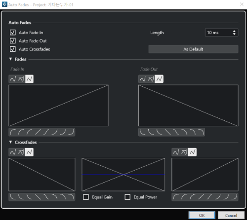 자동 페이드 및 크로스페이드 : 페이드 인, 페이드 아웃, 크로스 페이드
