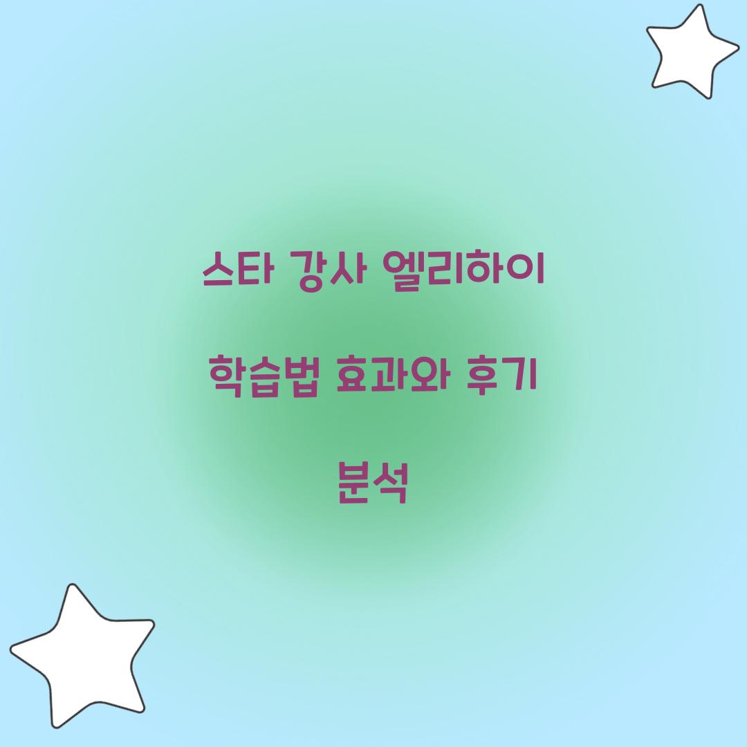 스타 강사 엘리하이 학습법