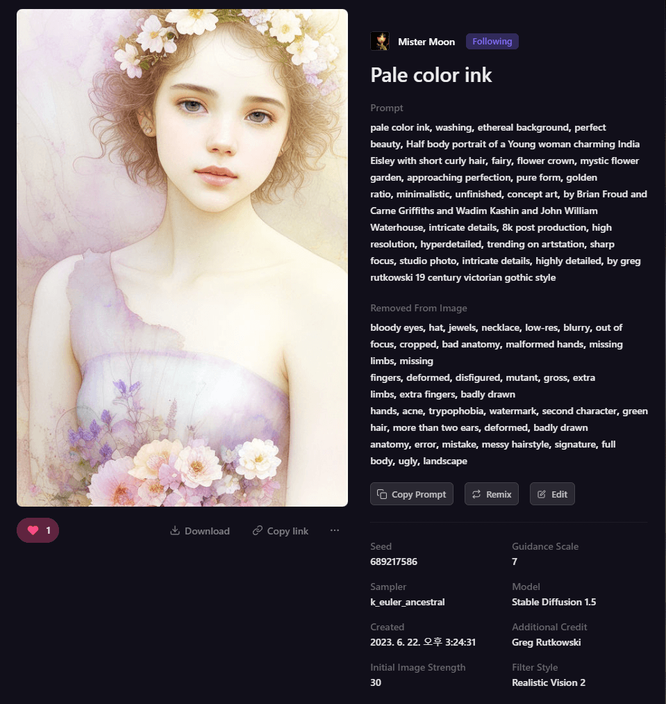 Playground AI 그림 - 꽃 같은 소녀