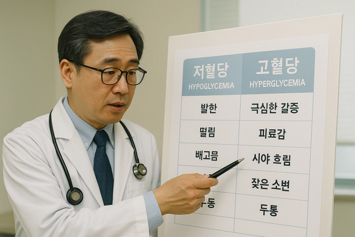 두 가지 증상을 표로 설명하는 한국인 의사