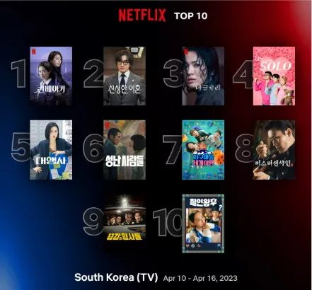 넷플릭스 주간 순위 TOP10 한국 넷플릭스티비