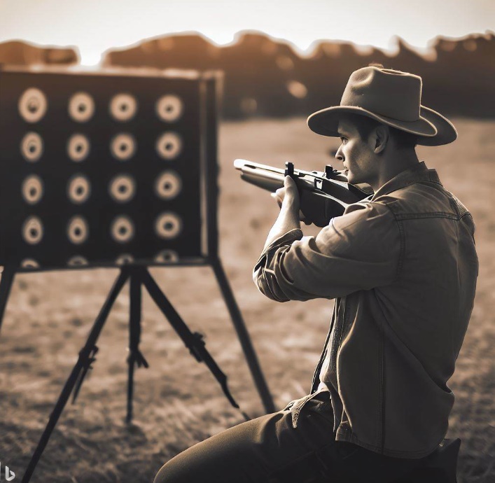 사격하는 장면과 사격 표적(made by Bing)