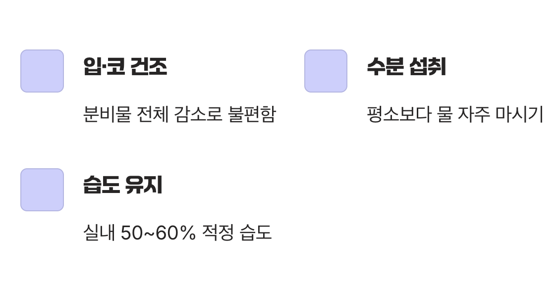 콧물은 멈췄지만, 바싹 마르는 입과 코