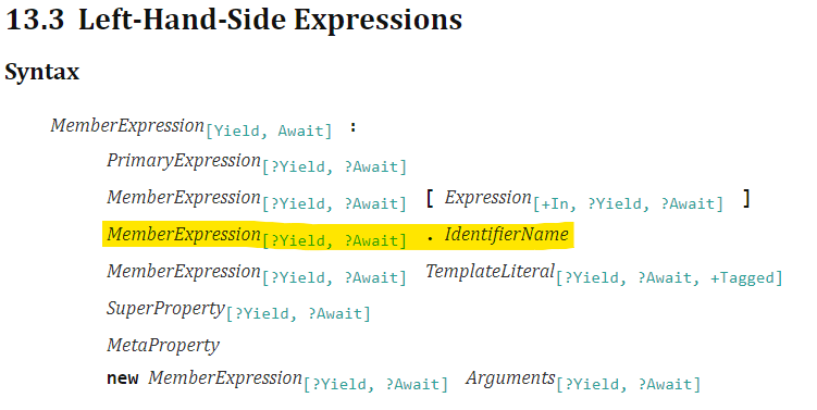 ECMAScript 문서 중 문법에 대한 해석 일부