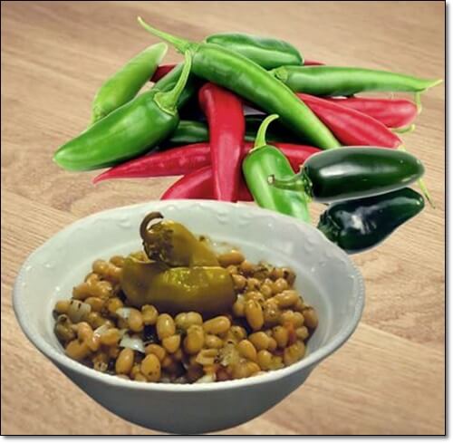 할라피뇨 고추와 콩 음식