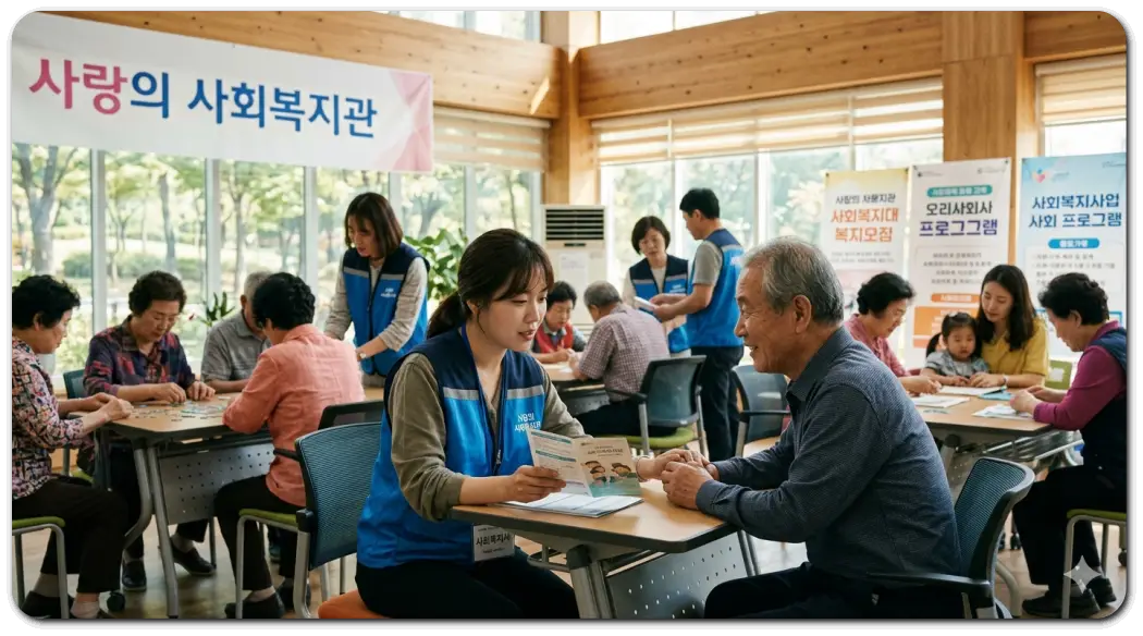 사회복지사가 요양원에서 일하고 있다