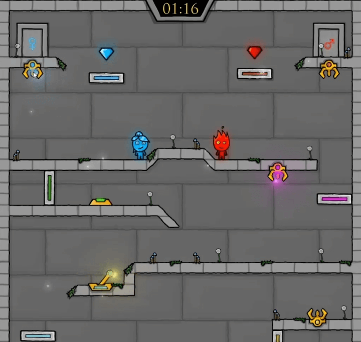 물과-불 -2인용-게임하기-페어리테일즈-플레이-파란색-장치에-요정을-넣어-장치를-작동시키는-화면