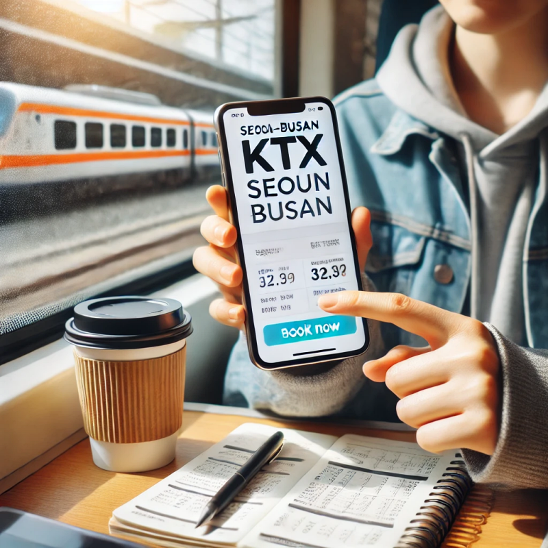 스마트폰으로 서울-부산 KTX 티켓을 예약하는 모습