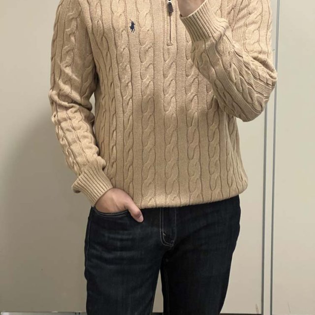 폴로 랄프로렌 꽈베기 반집업 폴라 니트