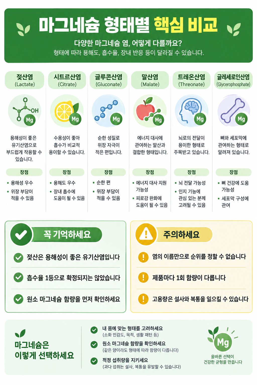마그네슘 종류별 흡수와 선택 기준