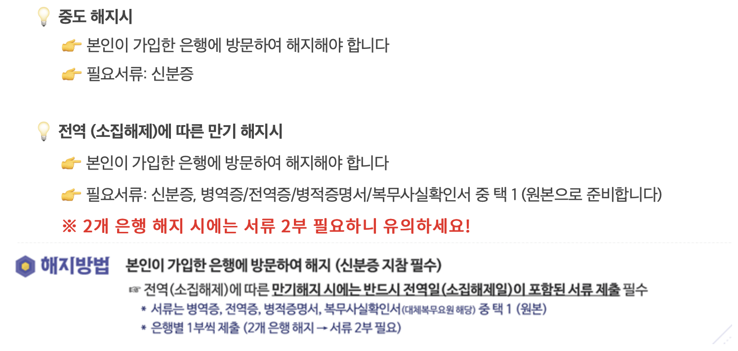 장병내일준비적금 해지 방법