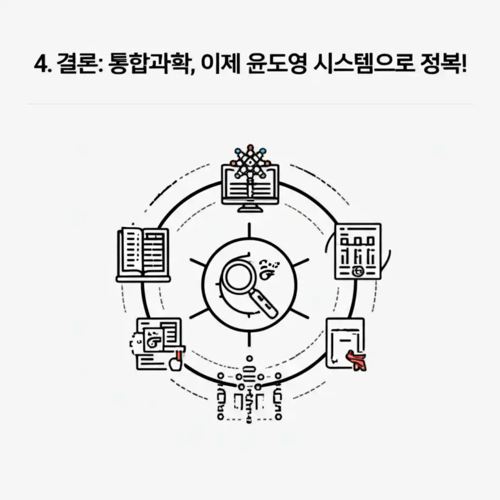 4. 결론: 윤도영 통합과학시스템으로 통합과학을 완벽하게 정복하는 학생의 모습.