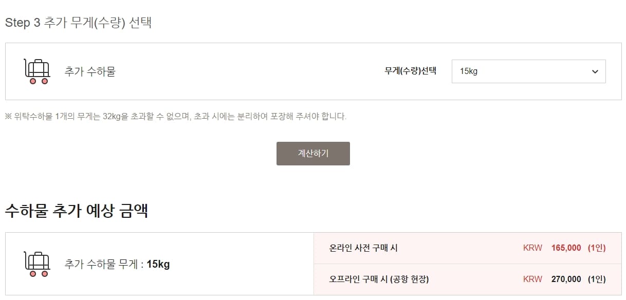 추가 수하물 구매 안내