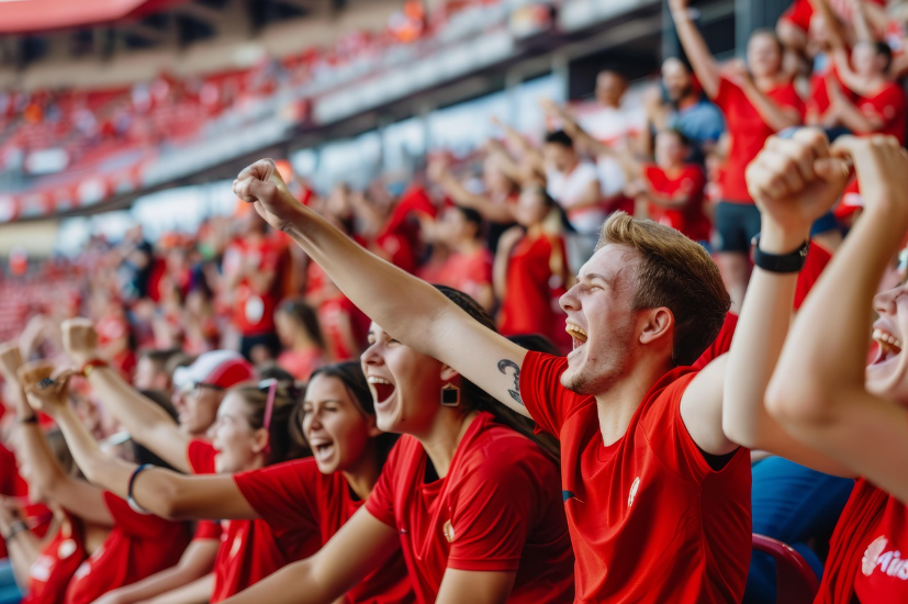 축구 팀을 응원하는 관중석