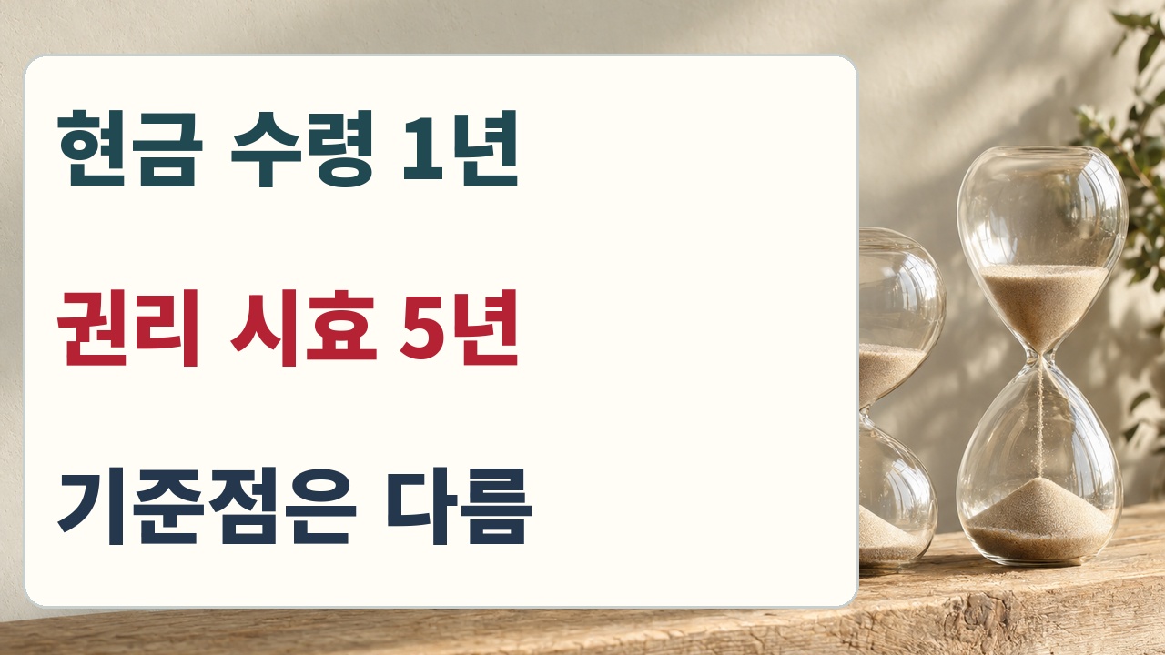 우체국 현금 수령의 1년과 환급 권리의 5년 소멸시효를 나눈 편집용 비교