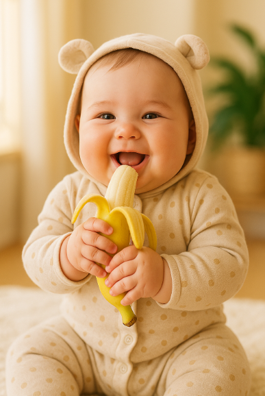 아기 바나나 먹고 있는 사진