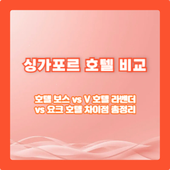 싱가포르 호텔 비교|호텔 보스 vs V 호텔 라벤더 vs 요크 호텔 차이점 총정리