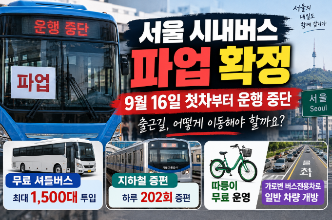 서울 시내버스 파업 확정｜9월 16일 첫차&middot;운행 중단&middot;무료 셔틀버스&middot;지하철 증편