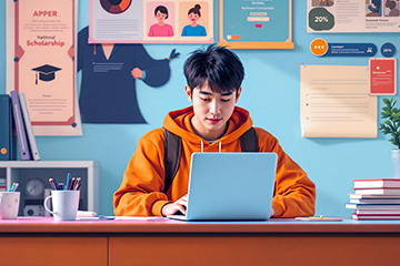 국가장학금을 노트북으로 신청하고 있는 장면