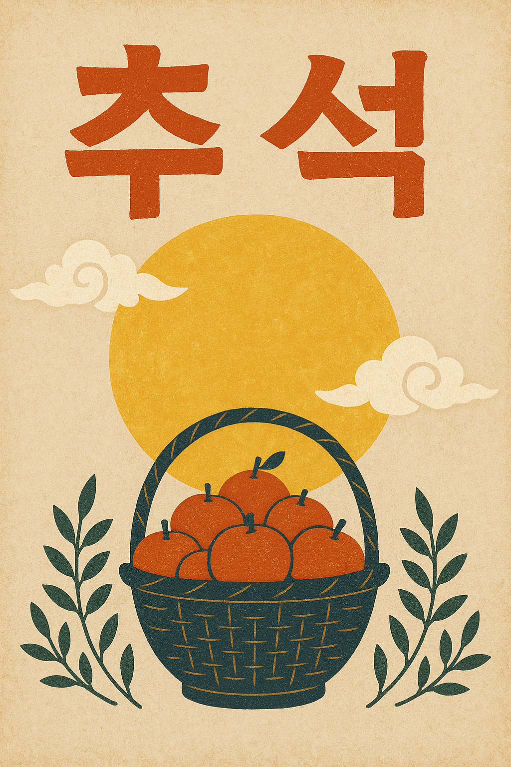 추석을 상징하는 보름달과 감을 그렸습니다.