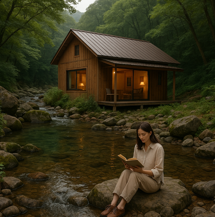 자연에서의 힐링 북스테이 모습