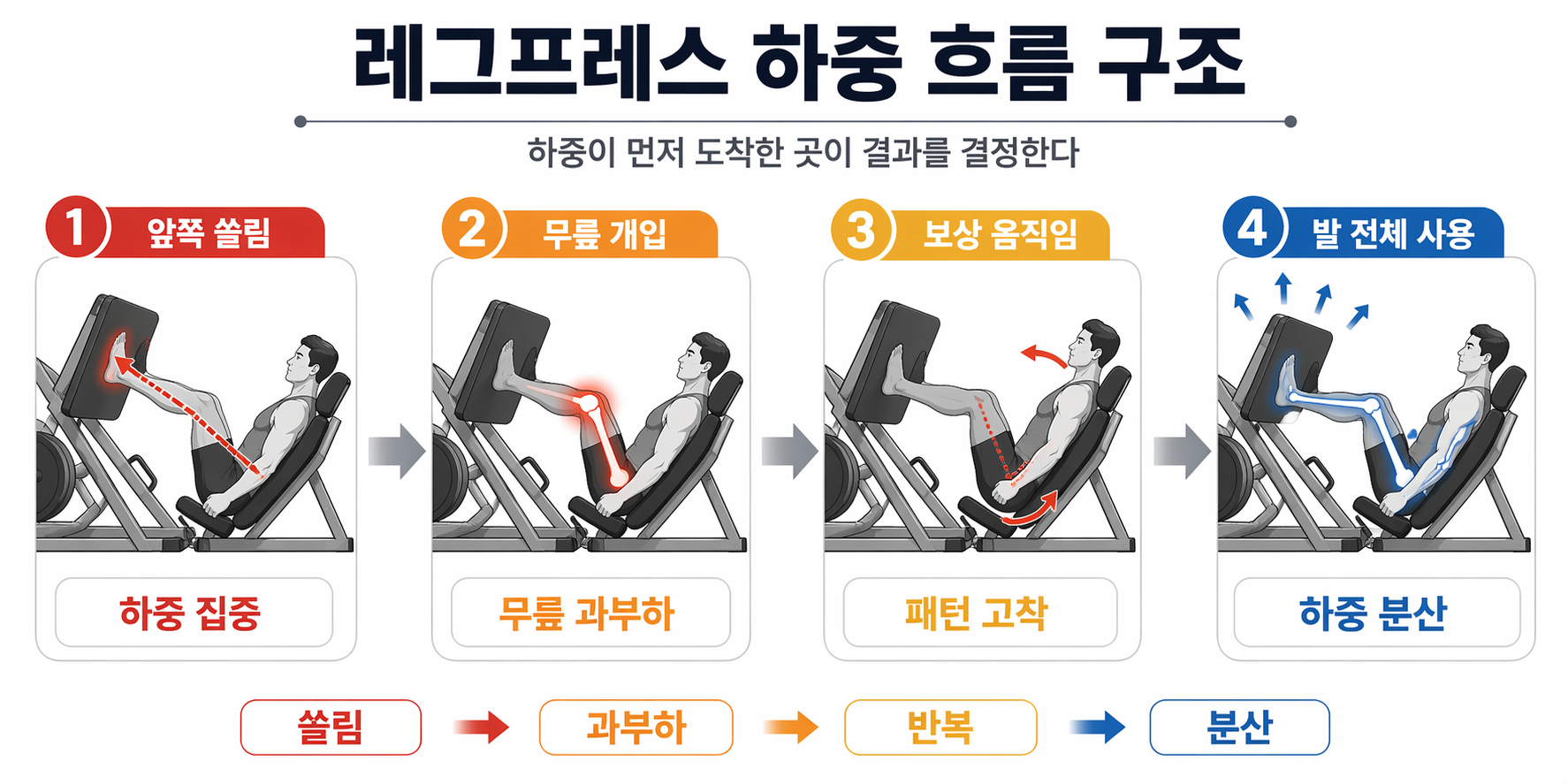 “레그프레스 하중 흐름 구조”