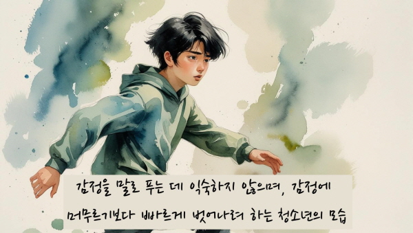 감정을 말로 푸는 데 익숙하지 않으며, 감정에 머무르기보다 빠르게 벗어나려 합니다에 관한 그림