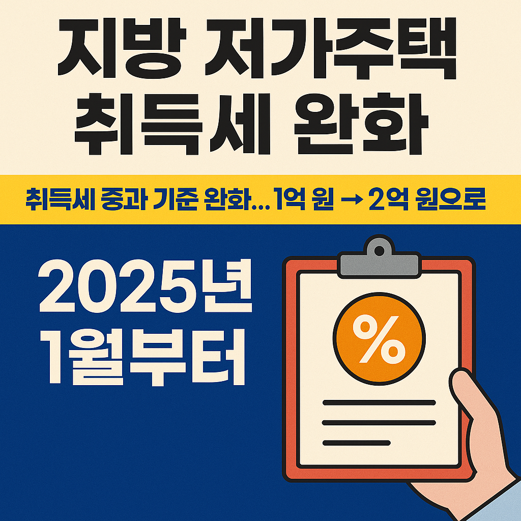 [지방 저가주택 세금 완화 총정리] 취득세 중과 기준 1억→2억 상향! 2025년 1월부터 적용