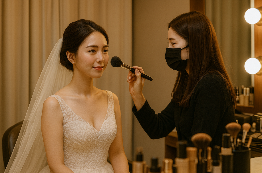 신부가 화장받고 있는 모습