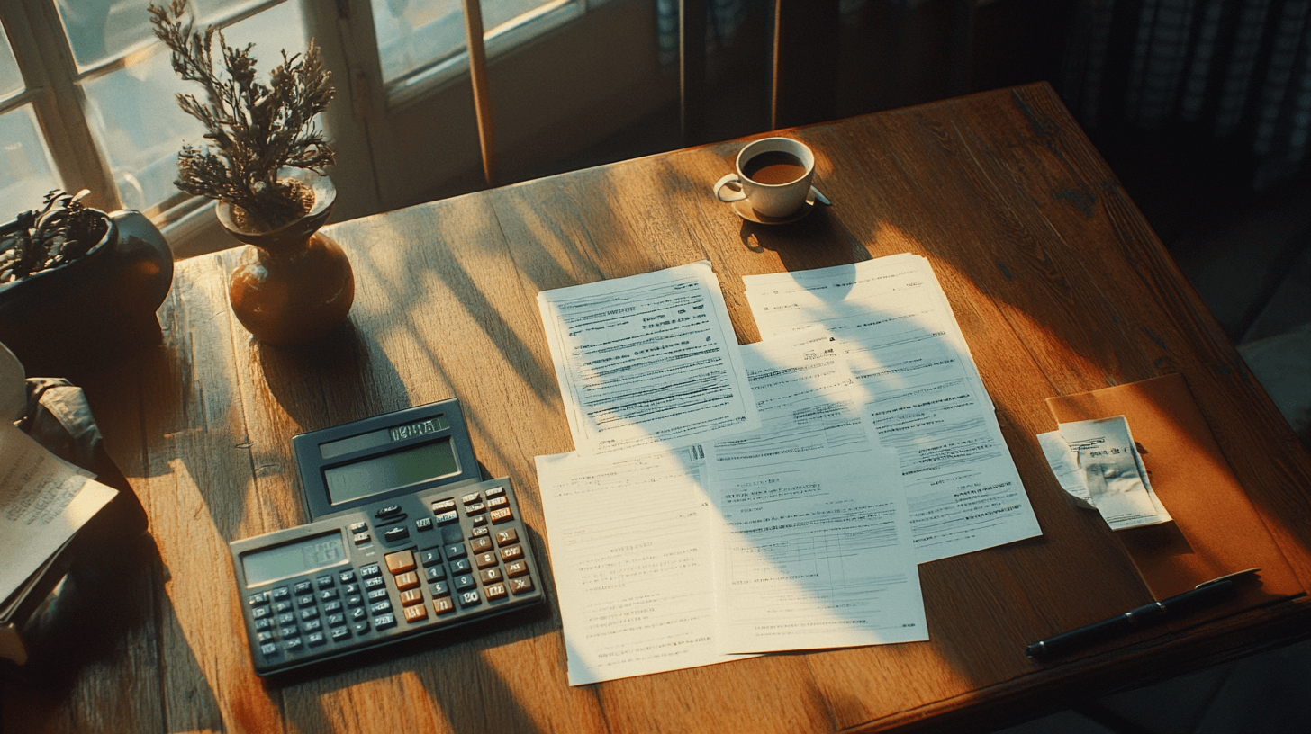 책상-위의-서류들과-계산기