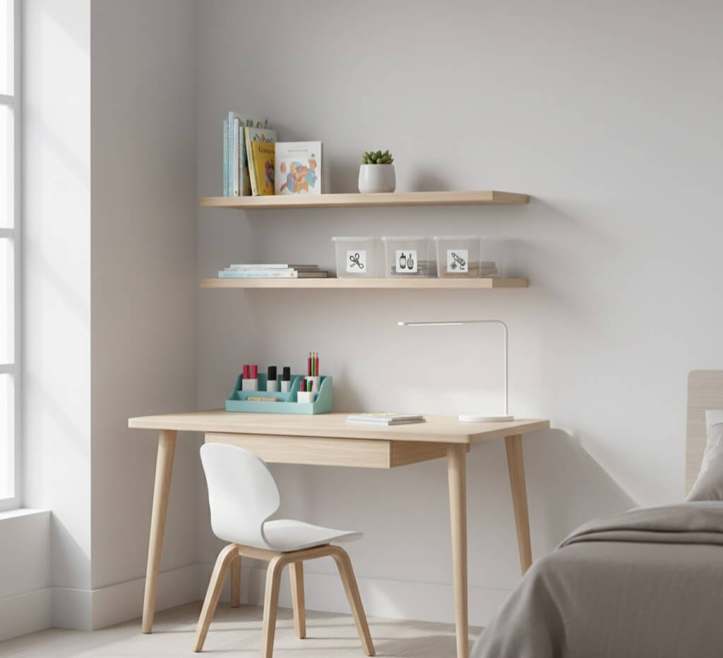 접근성이 높게 정리된 초등학생 책상 배치