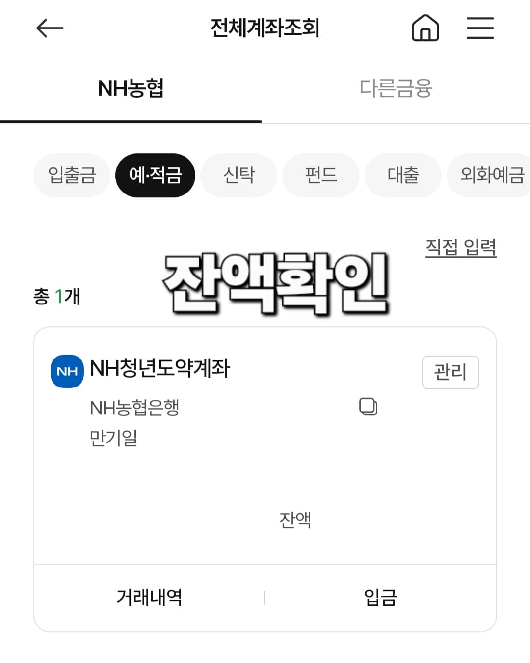 NH농협은행-NH청년도약계좌-잔액-조회-방법-안내-이제-NH청년도약계좌가-보이는데요.-계좌번호와-만기일,-그리고-현재-잔액까지-한눈에-확인할-수-있습니다.-잔액뿐-아니라-거래내역도-함께-확인할-수-있어서-정말-편리하더라고요.-생각보다-훨씬-간단하죠