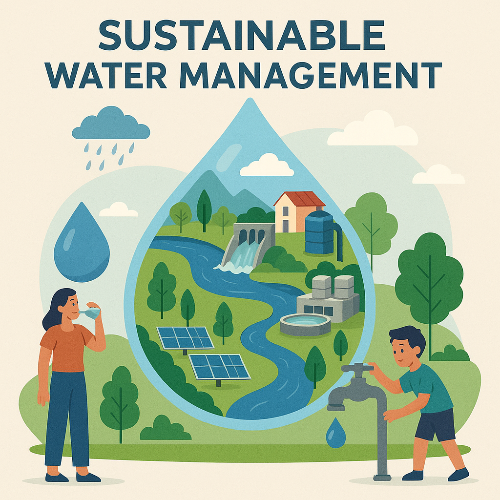 지속 가능한 물 관리를 주제로 한 디지털 일러스트