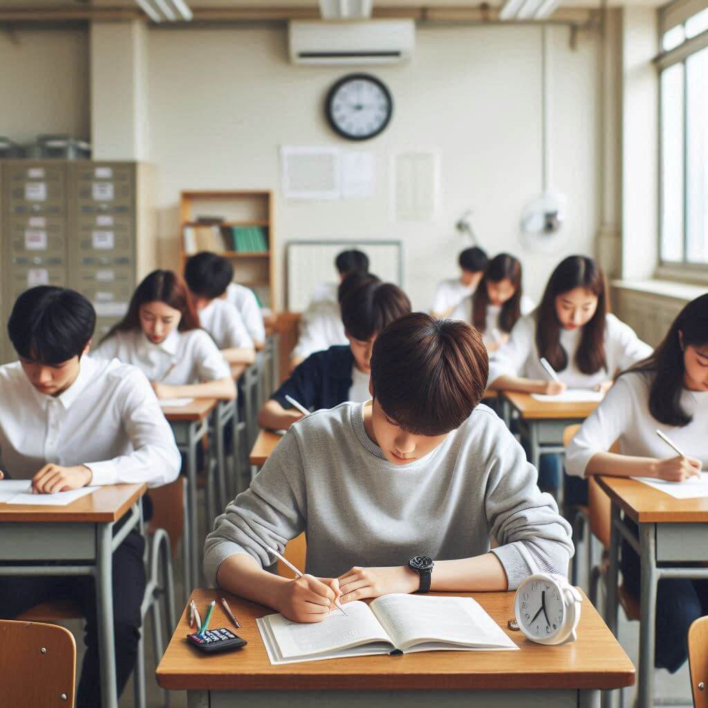 2025학년도수능시간표에맞춰모의고사와수능시험을보는학생들사진