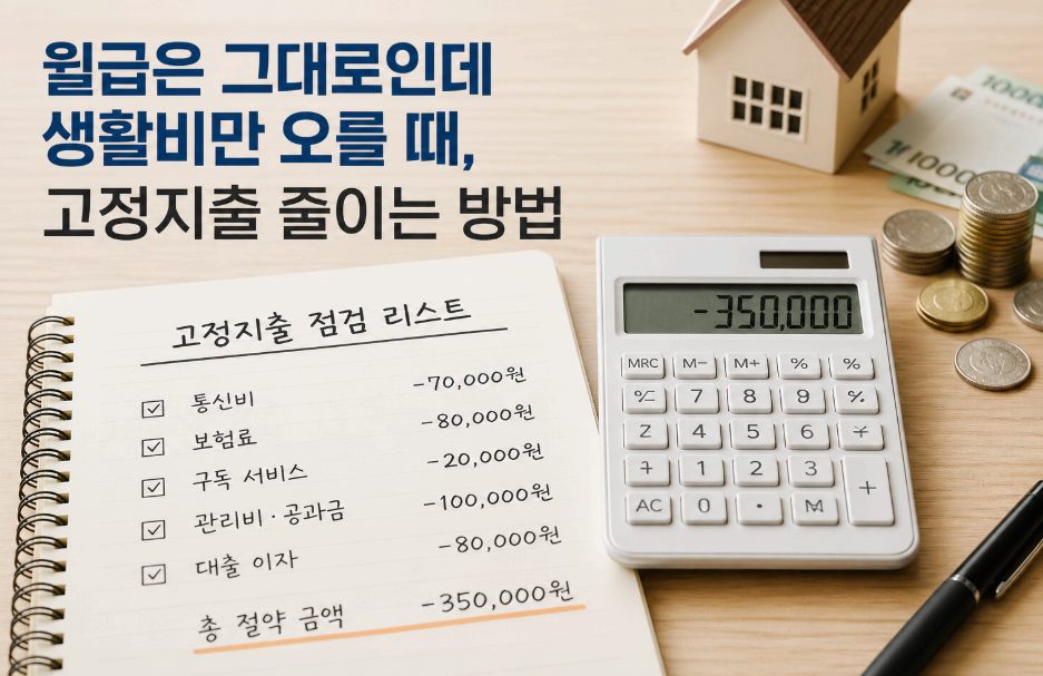 월급은 그대로인데 생활비는 계속 오르는 현실 속에서 고정지출을 점검하는 장면