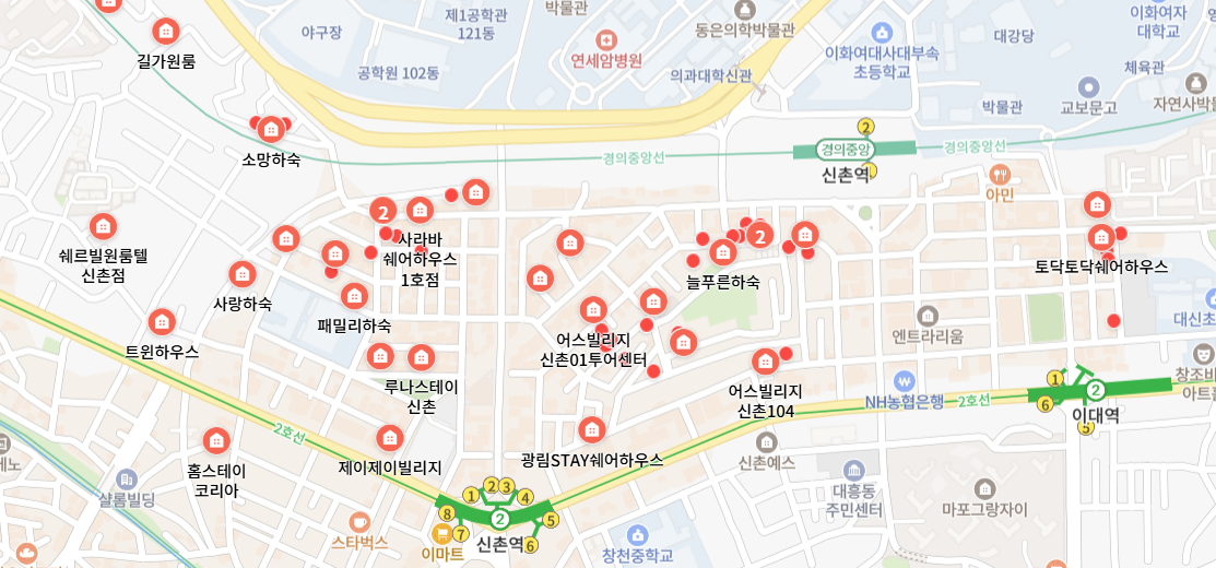 신촌역 주변 하숙집 네이버 지도 사진