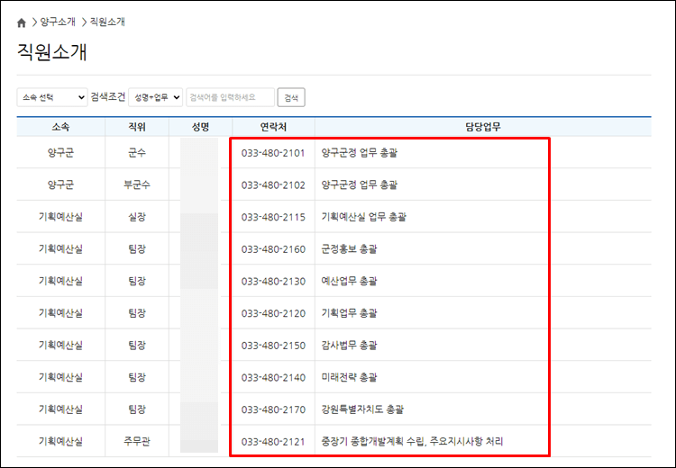 양구군청-전화번호