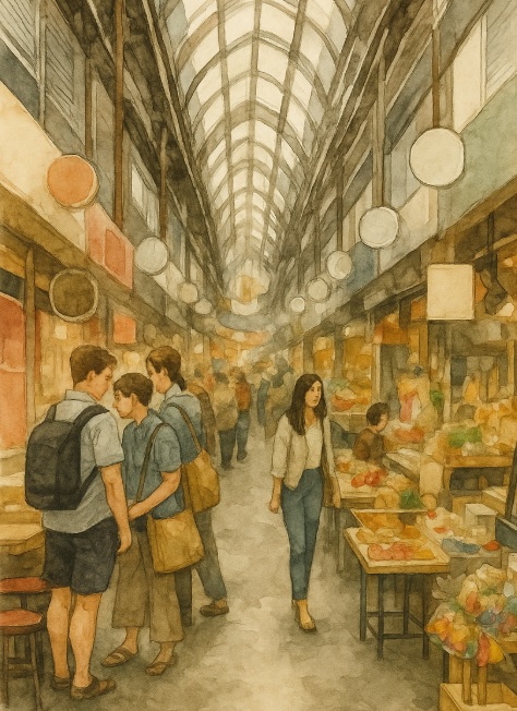 현대화 된 전통 시장 골목 이미지