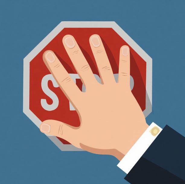 stop 이라는 표지판에 손바닥을 대고 있는 이미지로 자신을 보호하고 경계를 설정하는 의미를 시각적으로 표현한 그림