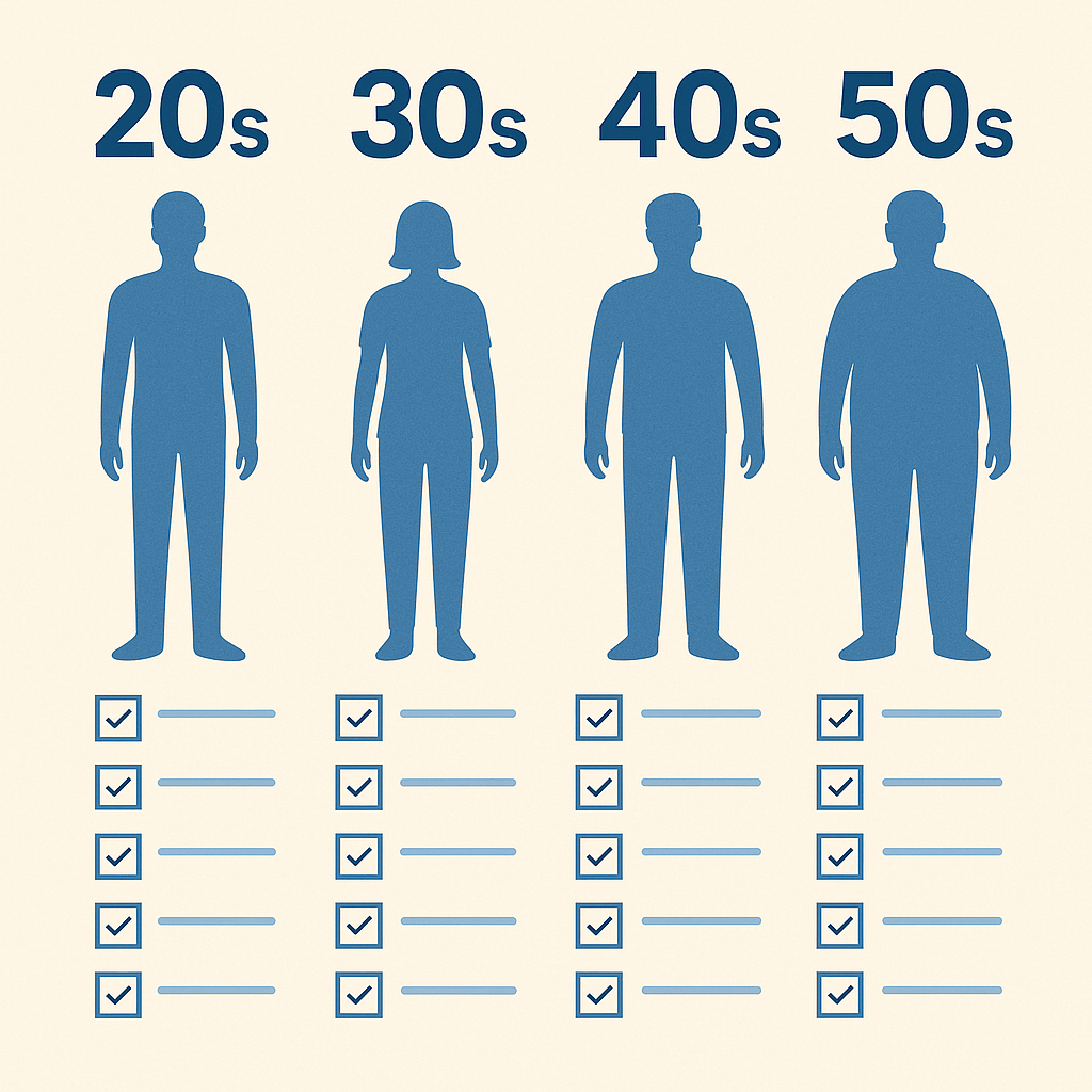 연령대별 건강검진 추천 항목 인포그래픽 이미지