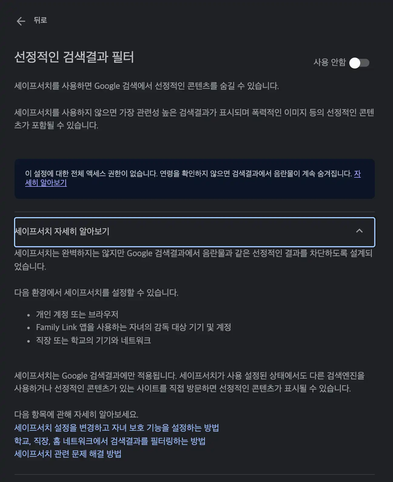 구글 세이프서치 상세정보