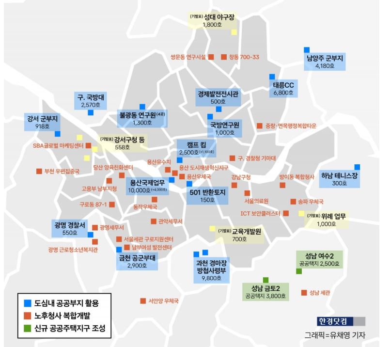 정부, 수도권 6만 가구 공급 계획 발표 지역 용산 과천 성남