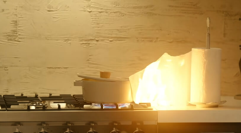 가스불이 옆에 있는 휴지에 옮겨 붙음