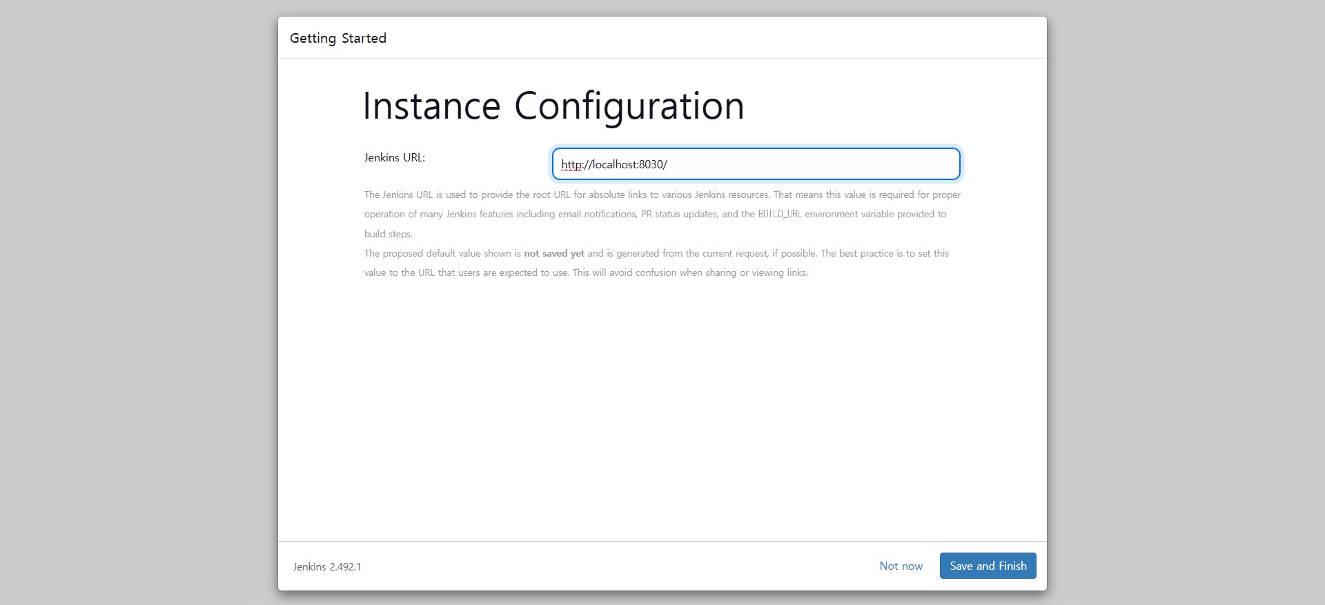Jenkins Instance Configuration 접속 URL 설정