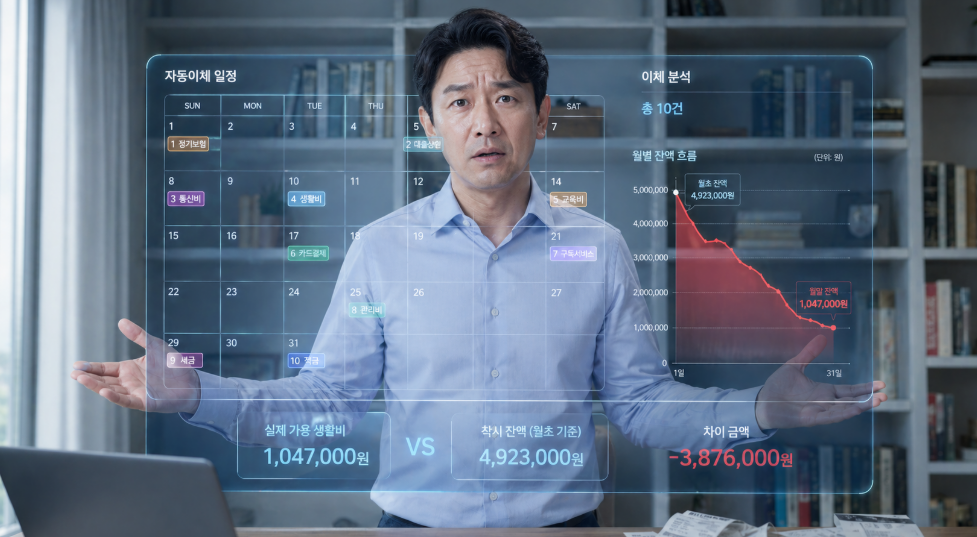 자동이체 많아질수록 생활비 통제 약화 잔액 착시 구조 시각화