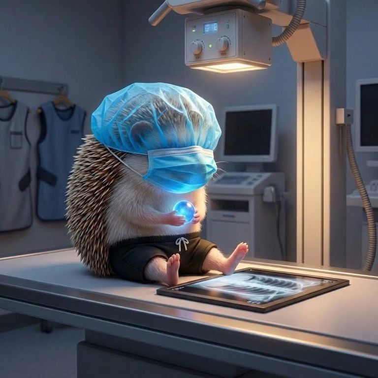 엑스레이검사를 위해 발을 내밀고 있는 도치의 모습